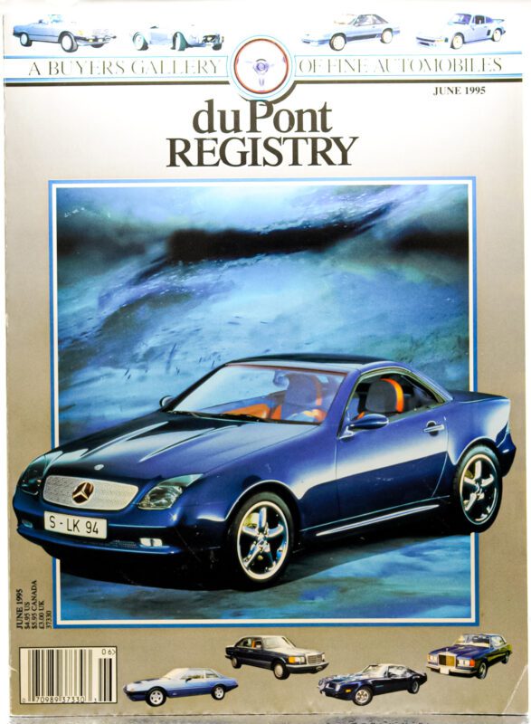 Cover Cars shine on the duPont REGISTRY June 1995 issue, featuring a blue Mercedes-Benz concept car and highlighting luxury models along the top and bottom borders for the magazine's 40th Anniversary.