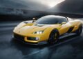 Italy’s latest V12 supercar is parked on a wet, winding road with mountains in the background under a cloudy sky—this quad-turbo beast boasts 2100+ HP, a manual, and rear-wheel drive.