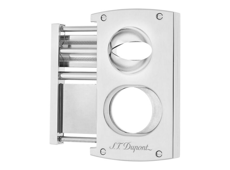 A silver double-blade cigar cutter with the S.T. Dupont logo engraved at the bottom—a refined accessory that's perfect for any Father's Day Gift Guide or featured in duPont REGISTRY.