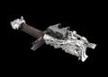 Highly detailed rendering of a Bugatti sports car engine and transmission assembly with visible exhaust manifolds and cooling components, isolated on a black background.