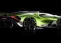 A digital rendering of a futuristic green Bugatti sports car with large wheels, a sleek aerodynamic design, and illuminated rear accents, viewed from the side against a dark background—evoking the spirit of the One-Off Brouillard and its legendary W16 engine.
