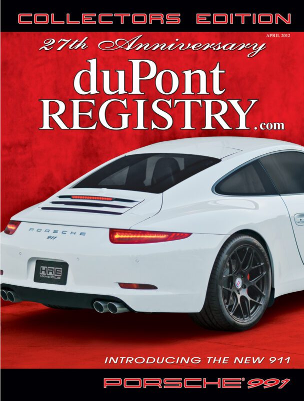 Cover of duPont REGISTRY's 27th Anniversary Collectors Edition highlights one of the iconic Cover Cars—a white Porsche 911—set against a striking red background. Celebrate automotive excellence as duPont REGISTRY approaches its 40th Anniversary.