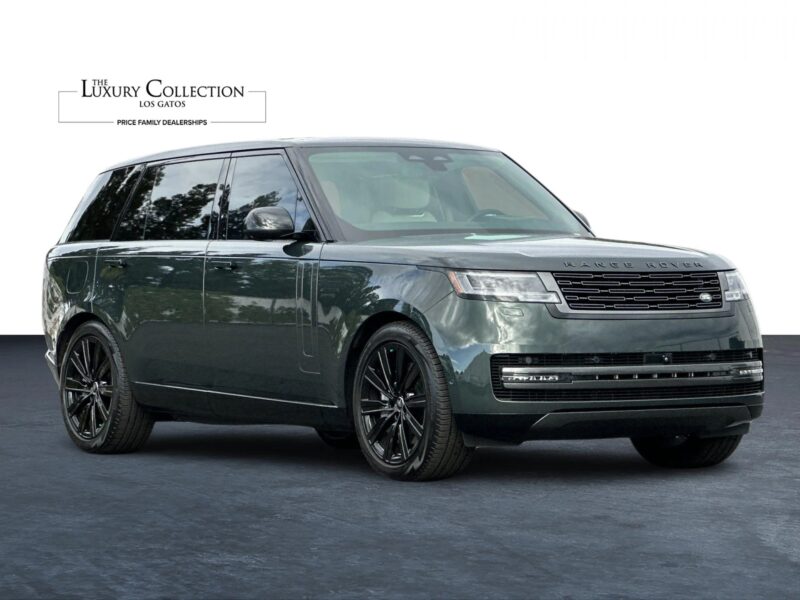 A dark green Range Rover SUV with tinted windows and black wheels parked on a clean, paved surface. "The Luxury Collection Los Gatos" logo is visible in the upper left corner, highlighting this luxury car for sale among top car listings.