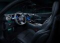 Modern car interior featuring a digital dashboard, touchscreen center display, leather seats with blue stitching, and ambient lighting—perfect for AMG GT 63 PRO Collectors Edition enthusiasts.
