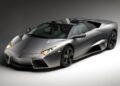 A silver Lamborghini Reventón Roadster sports car is parked in a studio with a plain, neutral background—an iconic creation from Lamborghini Centro Stile at 20: The Studio Behind Every Modern Bull.