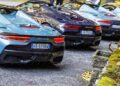 Three Maserati sports cars, icons of Italy, are parked in a row with convertible tops down, license plates visible—a perfect scene reminiscent of an MCPURA Driving Experience.