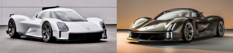 Two modern sports cars are displayed side by side; one is white on a concrete background, and the other is black in a studio setting. Here’s what you need to know about Porsche’s wild new W18 engine patent unveiled this year.