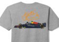 A grey t-shirt from the F1 collection features an illustration of an Oracle Red Bull Racing car with "YETI" written above in orange, rope-like script.