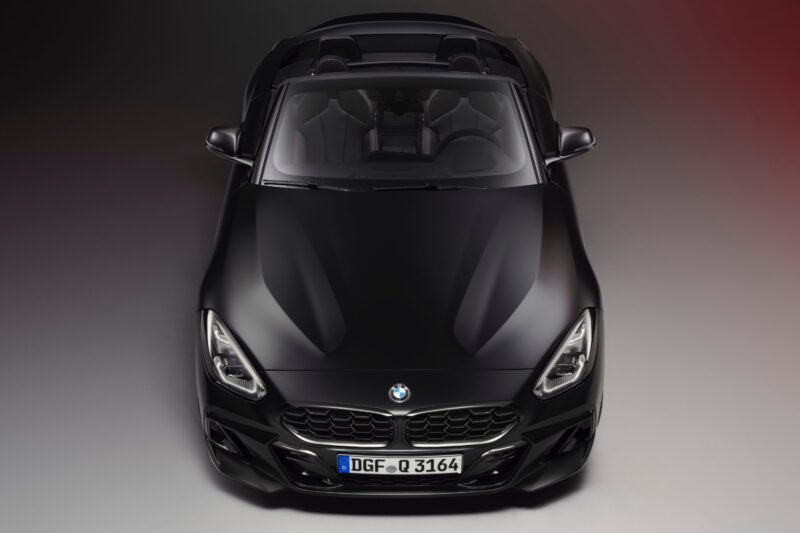 Overhead view of a black BMW convertible sports car with German license plate, photographed in a studio setting—this could be the End of the Road: 2026 BMW Z4 Final Edition Breaks Cover.