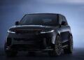 A black Range Rover SUV is shown from the front angle against a gradient blue background, highlighting the Range Rover Expands 2026 Sport Lineup with SV Black SV Carbon and SV Bespoke Editions.