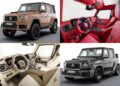 A collage showcases the Brabus Debuts 800 Cabrio and XL 800 Cabrio: one in brown with a beige interior, and another in black with a striking red interior, highlighting their standout exterior and interior features.