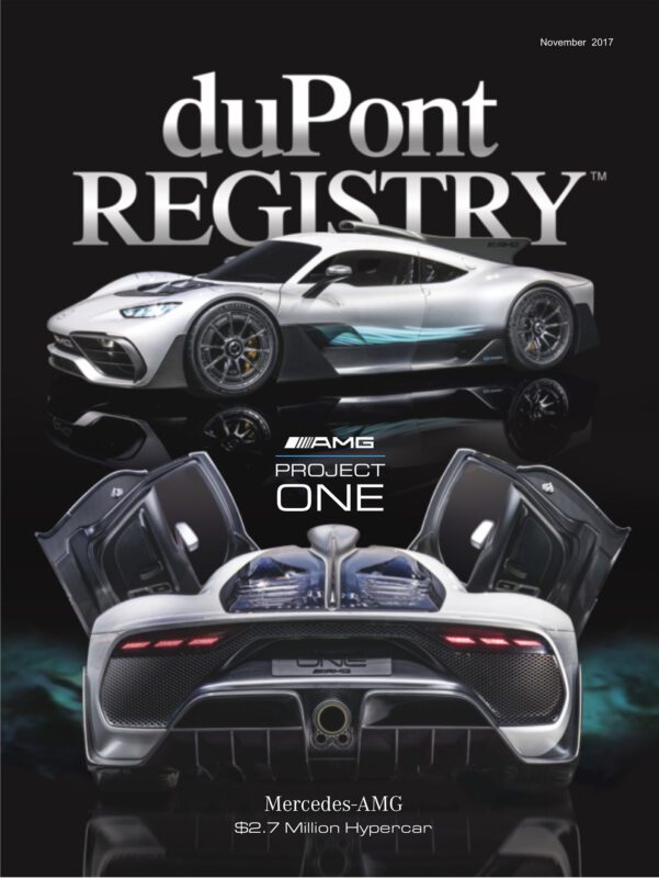 DuPont REGISTRY's 40th Anniversary Cover Cars issue showcases the Mercedes-AMG Project One hypercar from front and rear angles, with bold text emphasizing its $2.7 million price tag.