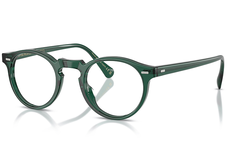Green round eyeglasses with a keyhole bridge and clear lenses, shown angled on a white background—a stylish pick for the 2026 duPont REGISTRY Holiday Gift Guide.