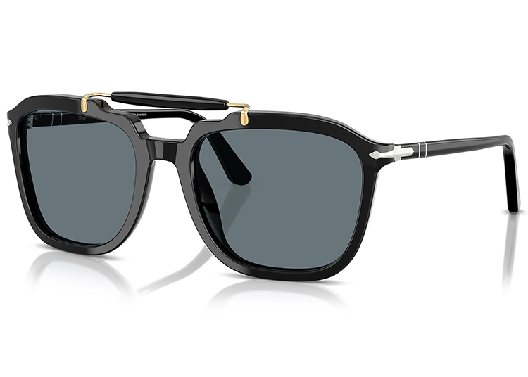 Black square-frame sunglasses with dark lenses, a gold accent on the bridge, and silver detail on the temples—featured in duPont REGISTRY's 2026 Holiday Gift Guide—shown on a white background.