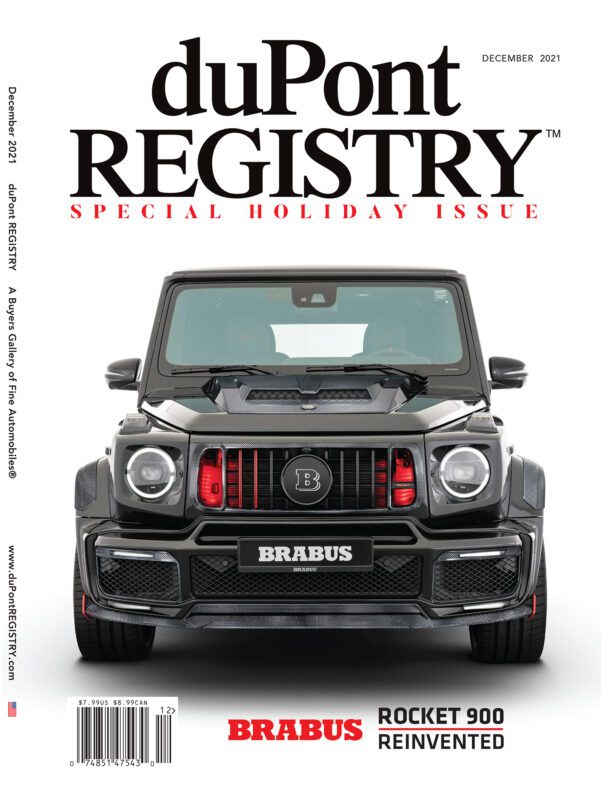 Front view of a black Brabus SUV featured on the duPont REGISTRY's December 2021 Special Holiday Issue cover, celebrating Cover Cars and the magazine’s 40th Anniversary, with headings and branding visible.