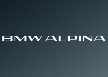The image displays the words "BMW ALPINA" in white, modern font on a dark blue gradient background.