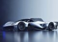 The production version of the Red Bull RB17 hypercar is revealed: a futuristic, silver machine with aerodynamic curves and black accents, parked on a reflective surface against a gradient background.